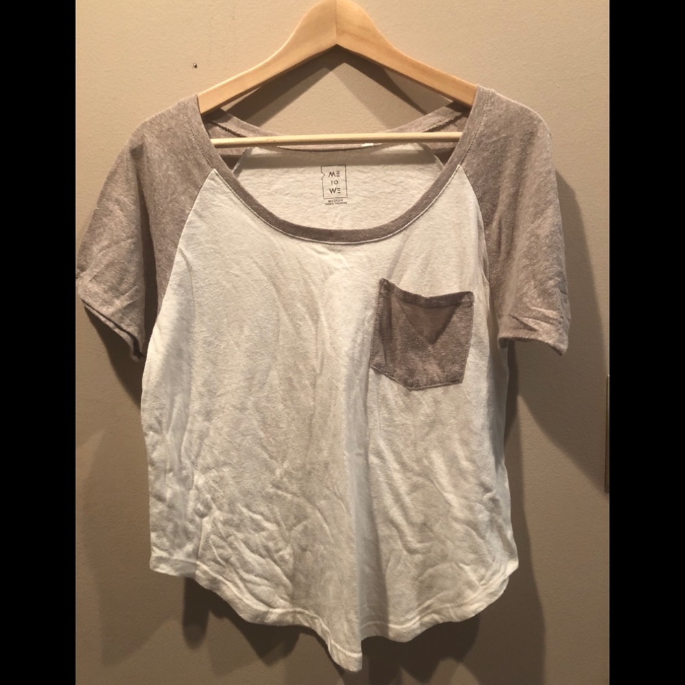 White and Violet Short Sleeve Baseball Tee